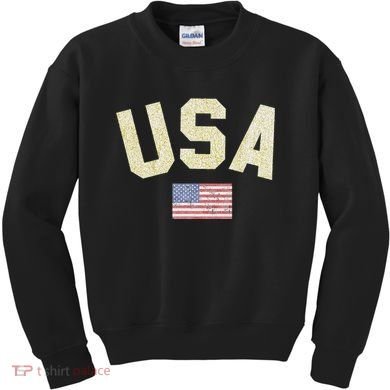 Usa Gold Text Centre Flag Kids Sweatshirt