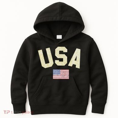 Usa Gold Text Centre Flag Kids Hoodie