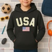 Usa Gold Text Centre Flag Kids Hoodie thumb 2