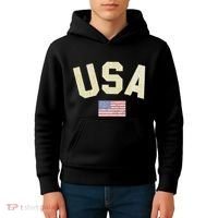 Usa Gold Text Centre Flag Kids Hoodie thumb 4