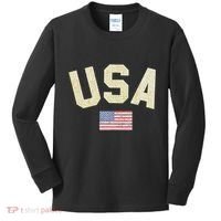 Usa Gold Text Centre Flag Kids Long Sleeve Shirt thumb 0