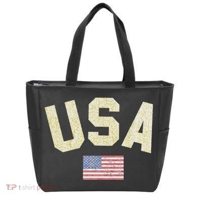 Usa Gold Text Centre Flag Tote Bag