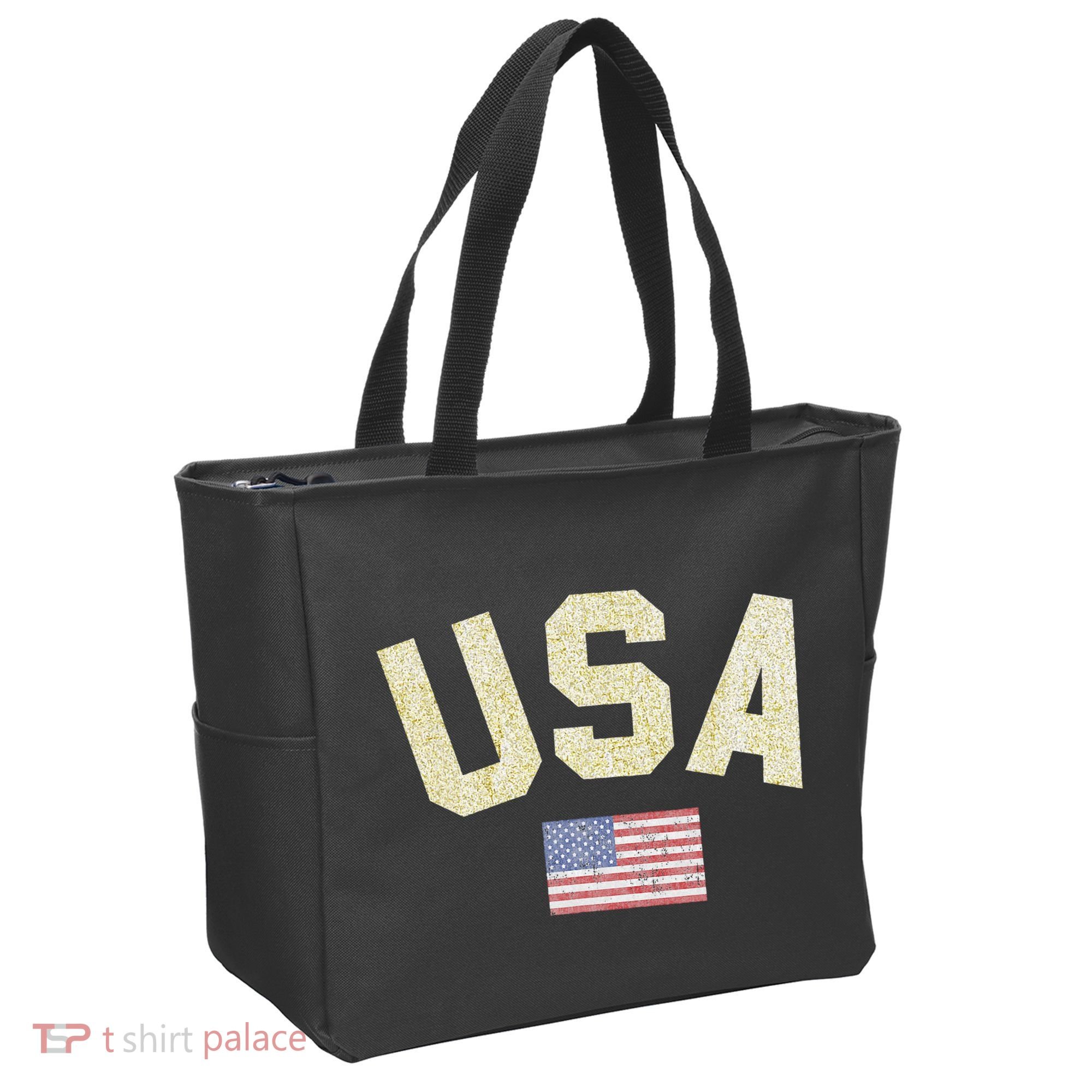 Usa Gold Text Centre Flag Tote Bag