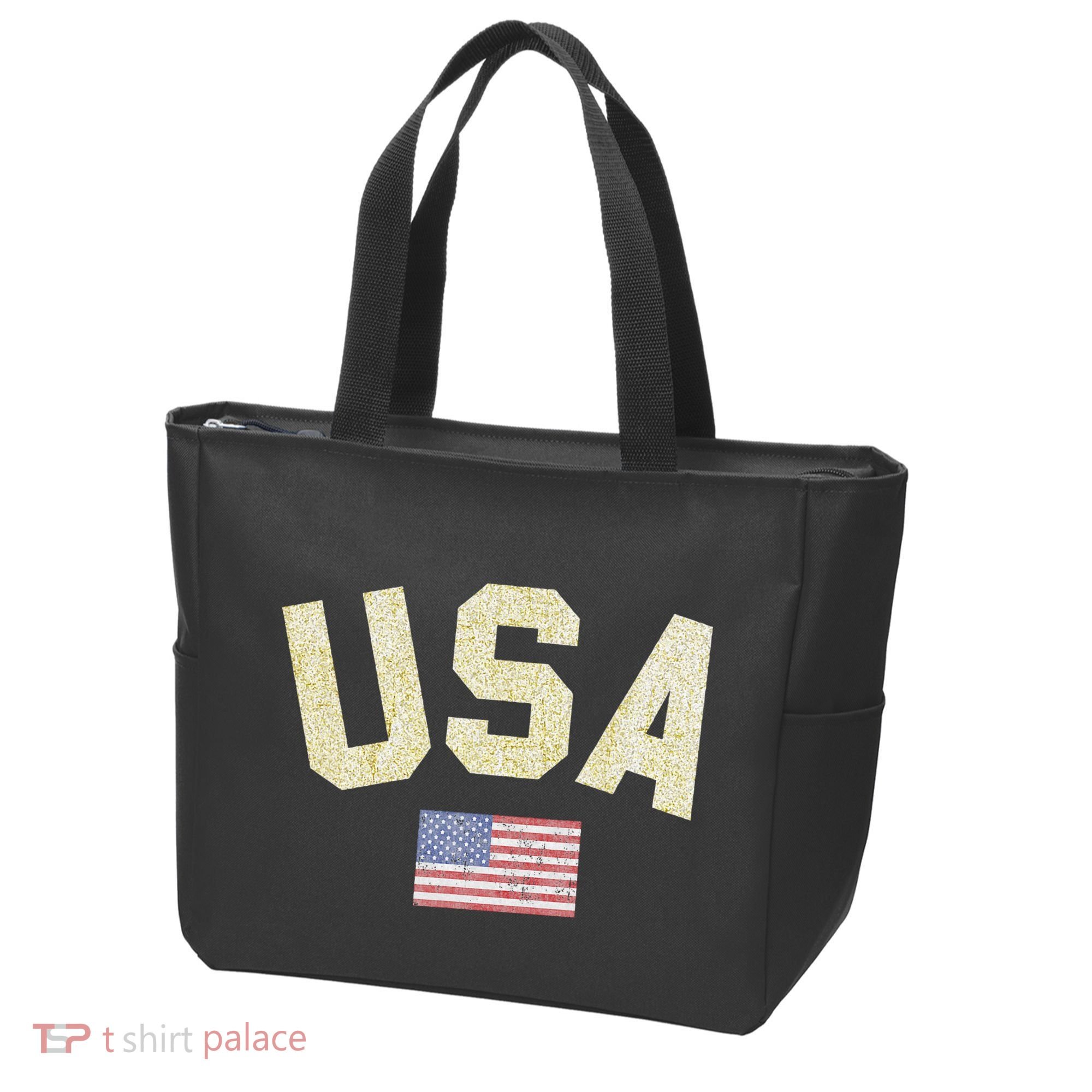 Usa Gold Text Centre Flag Tote Bag