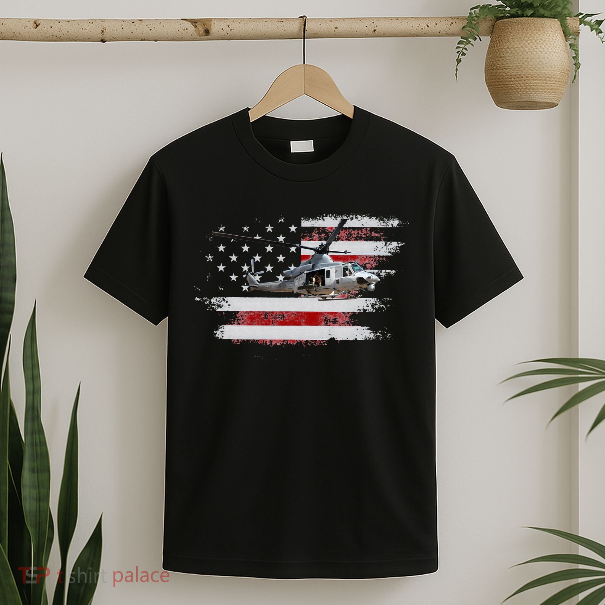 UH1 Huey Helicopter USA American Flag Helicopter Pilot Gifts T-Shirt