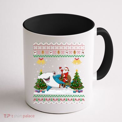 Ugly Hammerhead Shark Xmas Gift Santa Riding Shark Christmas Gift Coffee Mug back