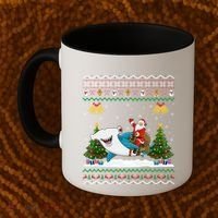 Ugly Hammerhead Shark Xmas Gift Santa Riding Shark Christmas Gift Coffee Mug thumb 2