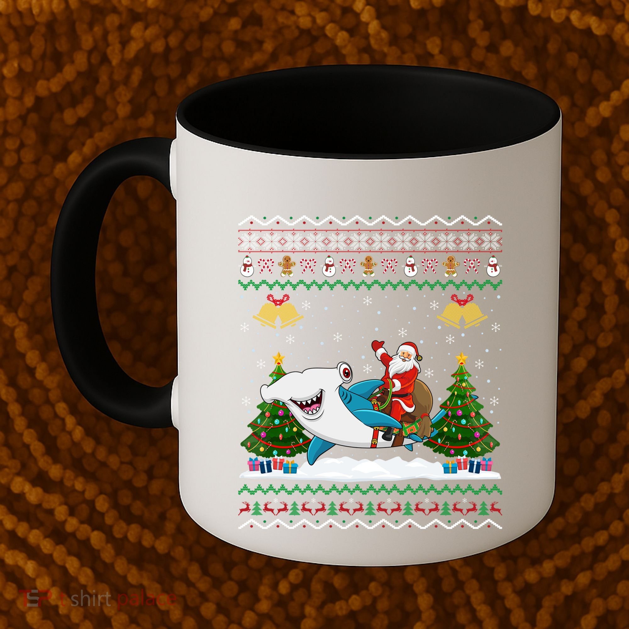 Ugly Hammerhead Shark Xmas Gift Santa Riding Shark Christmas Gift Coffee Mug