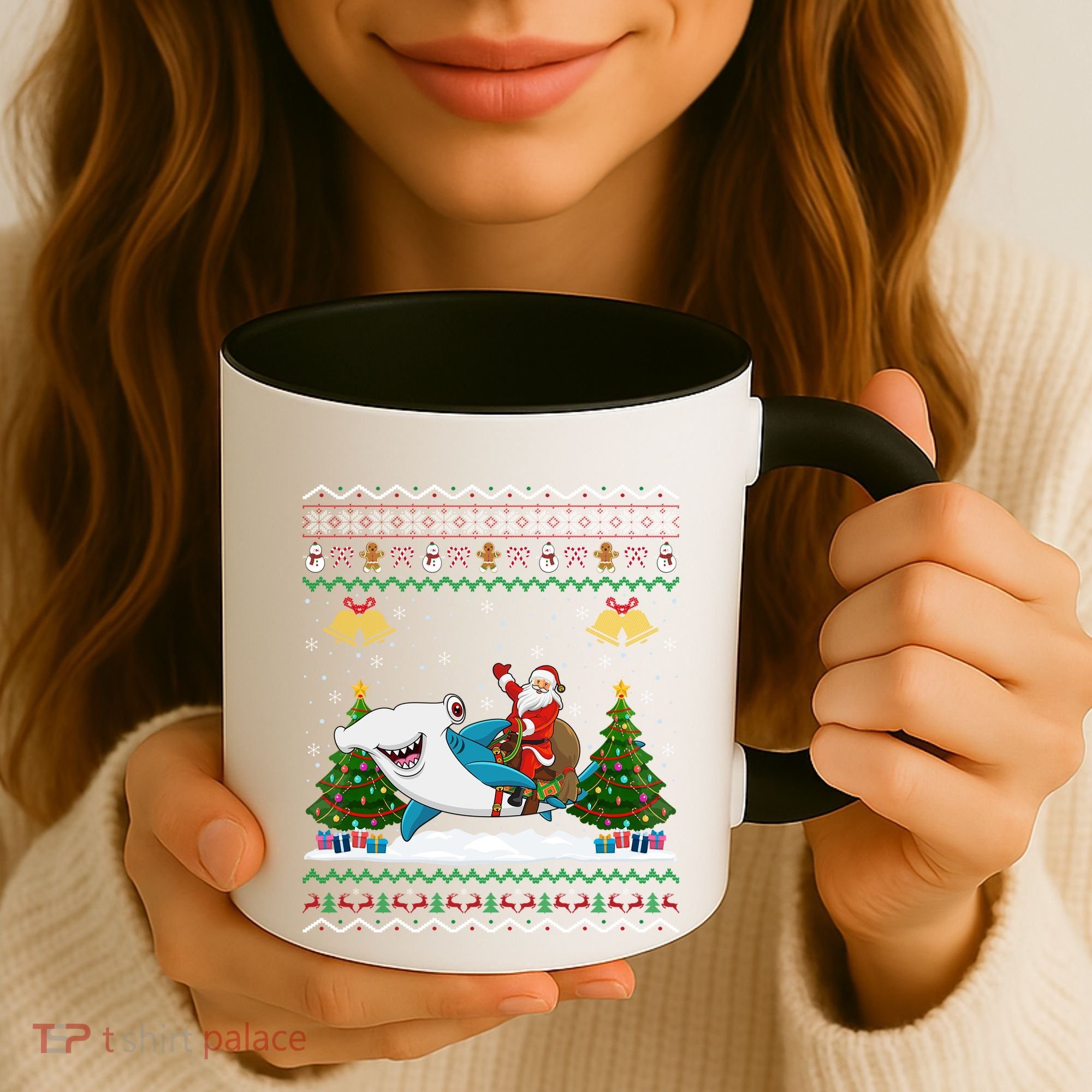 Ugly Hammerhead Shark Xmas Gift Santa Riding Shark Christmas Gift Coffee Mug