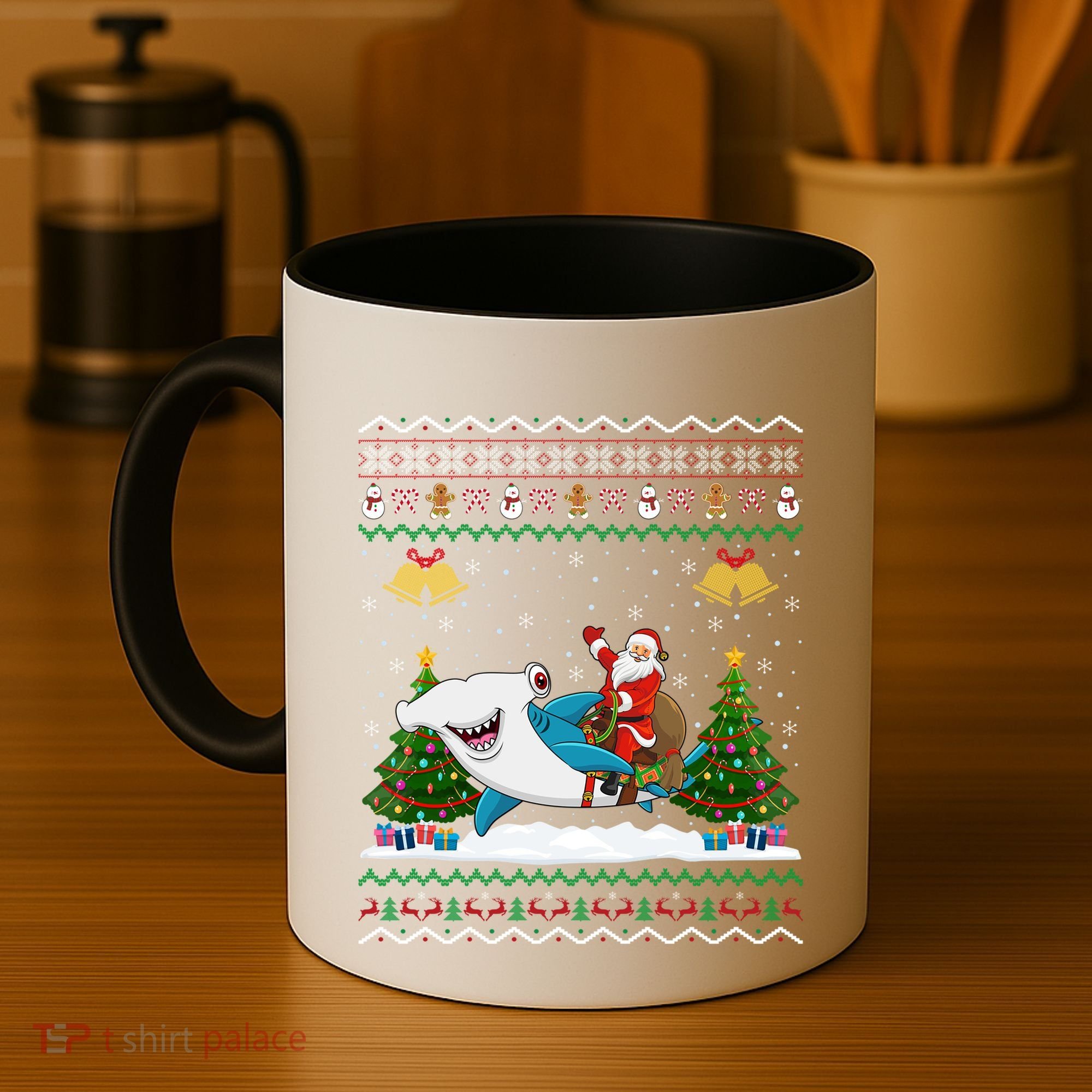 Ugly Hammerhead Shark Xmas Gift Santa Riding Shark Christmas Gift Coffee Mug