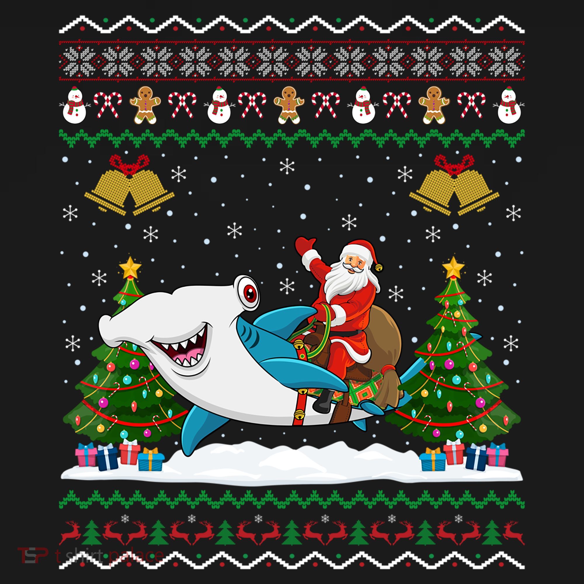 Ugly Hammerhead Shark Xmas Gift Santa Riding Shark Christmas Gift Women's Hoodie