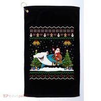 Ugly Hammerhead Shark Xmas Gift Santa Riding Shark Christmas Gift Golf Towel thumb 0