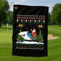 Ugly Hammerhead Shark Xmas Gift Santa Riding Shark Christmas Gift Golf Towel thumb 1