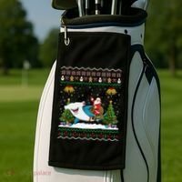 Ugly Hammerhead Shark Xmas Gift Santa Riding Shark Christmas Gift Golf Towel thumb 2