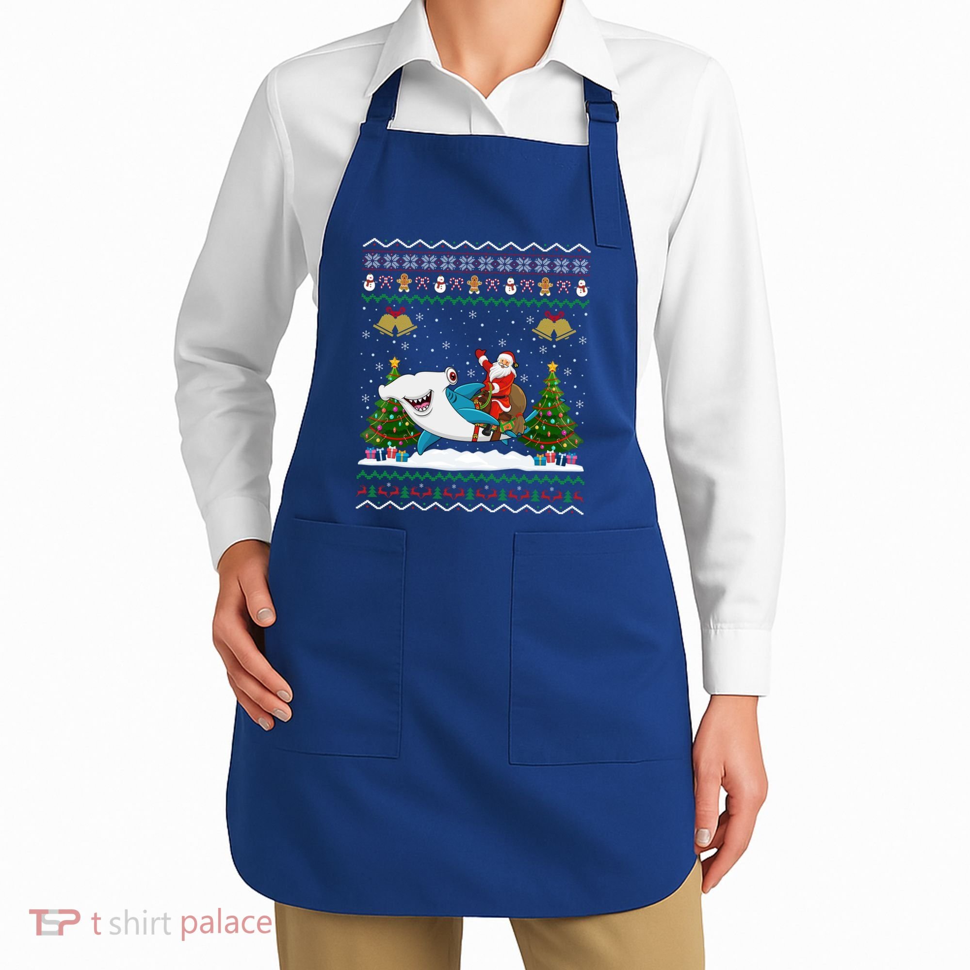Ugly Hammerhead Shark Xmas Gift Santa Riding Shark Christmas Gift Apron