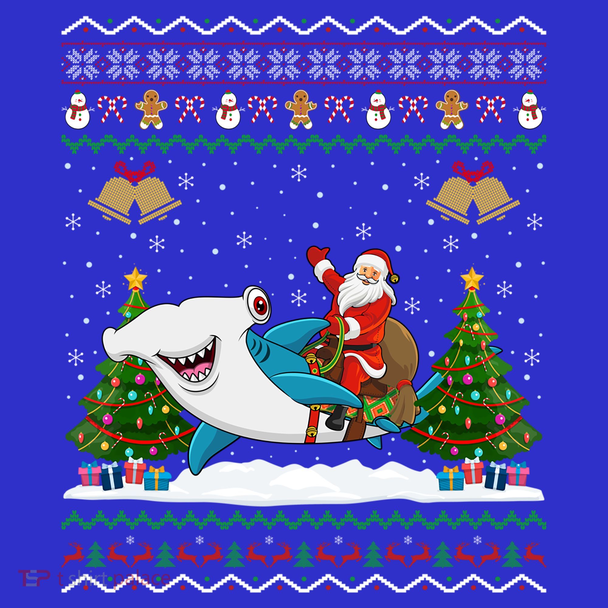 Ugly Hammerhead Shark Xmas Gift Santa Riding Shark Christmas Gift Sweatshirt