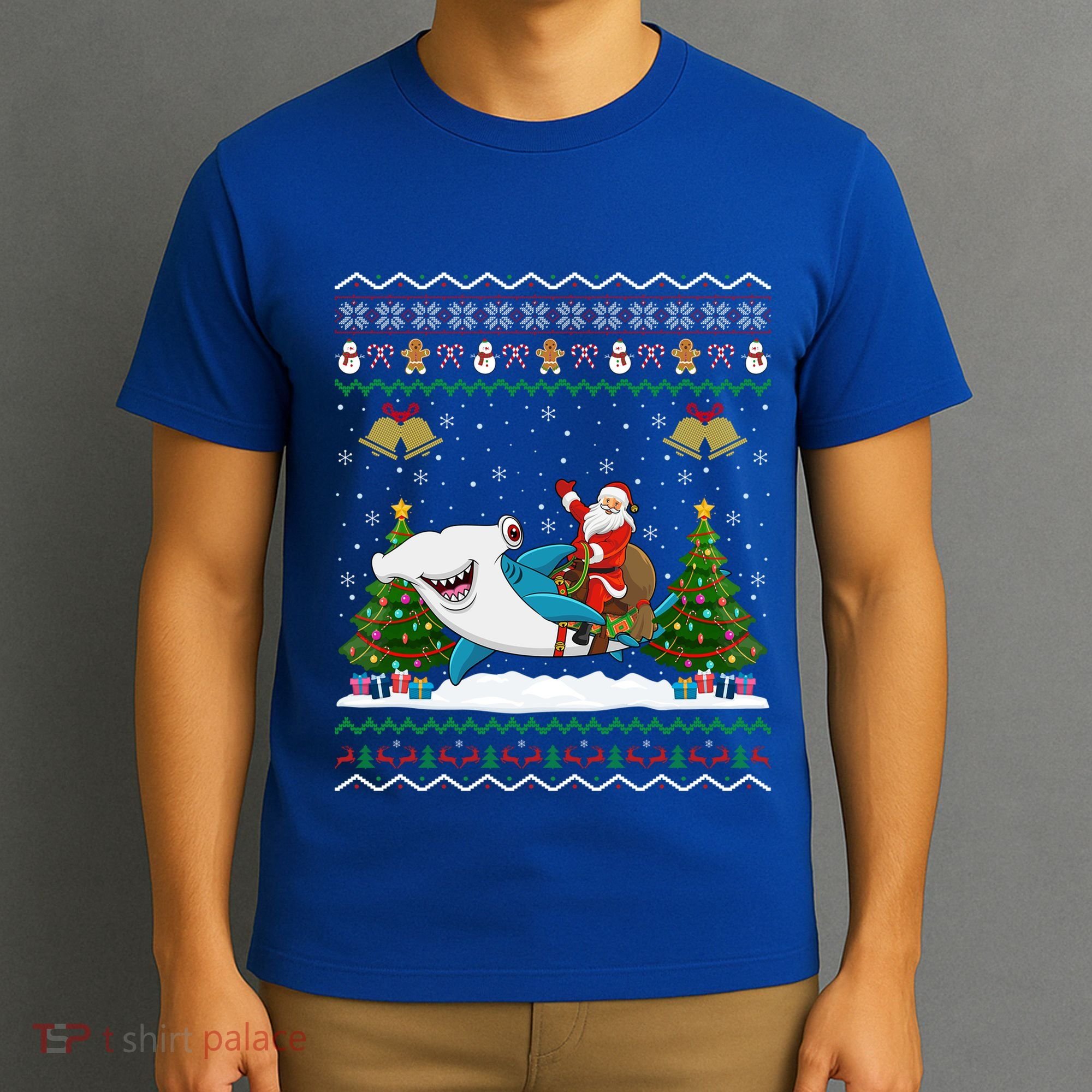 Ugly Hammerhead Shark Xmas Gift Santa Riding Shark Christmas Gift T-Shirt