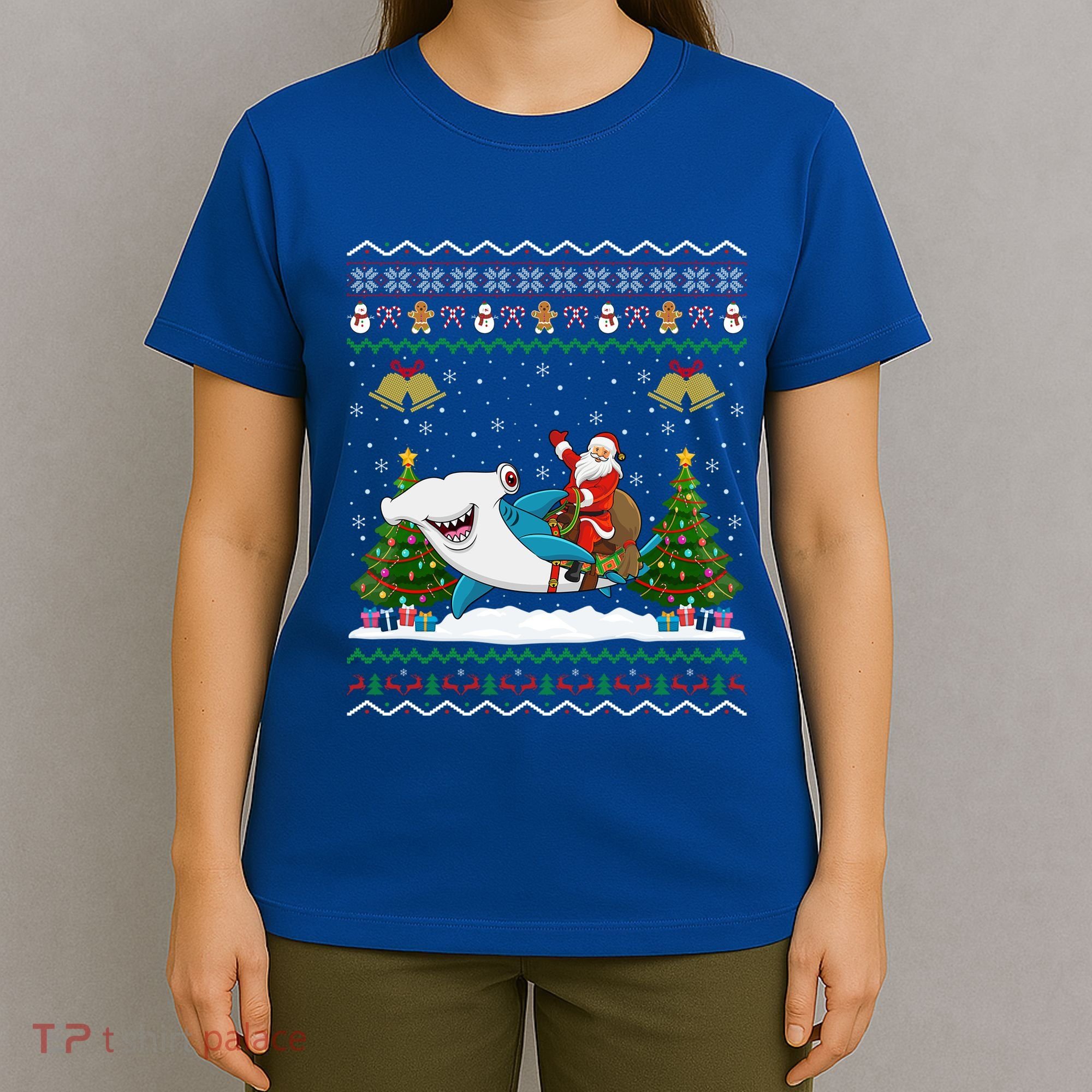 Ugly Hammerhead Shark Xmas Gift Santa Riding Shark Christmas Gift T-Shirt