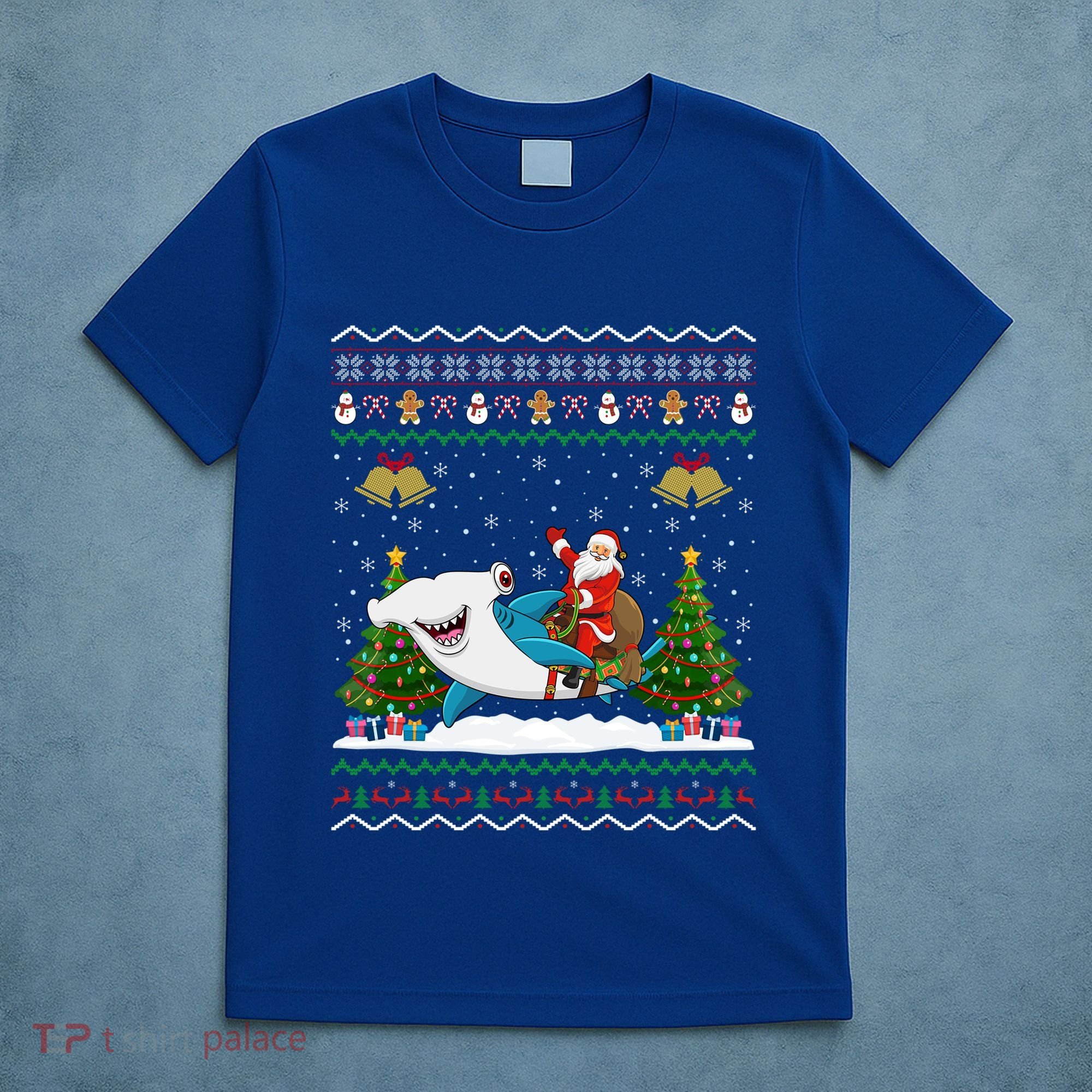 Ugly Hammerhead Shark Xmas Gift Santa Riding Shark Christmas Gift T-Shirt
