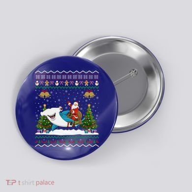 Ugly Hammerhead Shark Xmas Gift Santa Riding Shark Christmas Gift Button