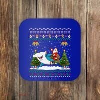 Ugly Hammerhead Shark Xmas Gift Santa Riding Shark Christmas Gift Coaster thumb 0