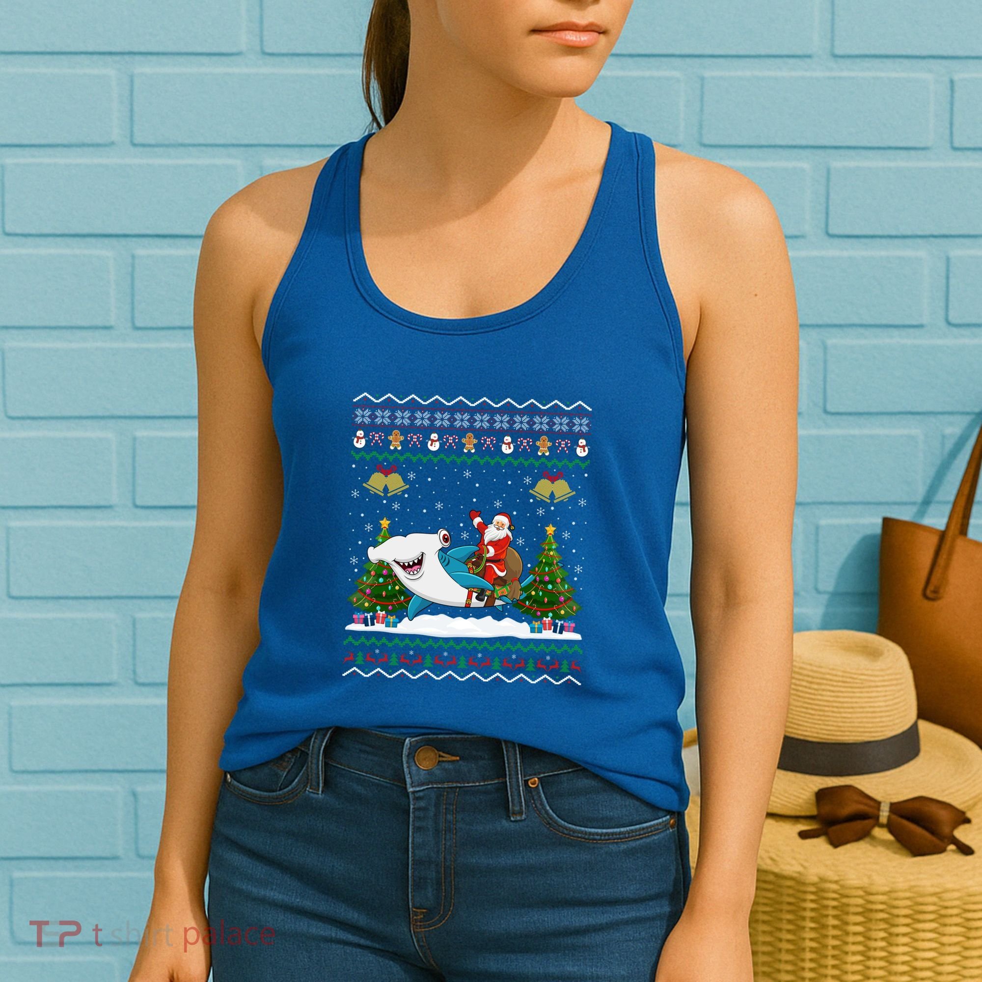 Ugly Hammerhead Shark Xmas Gift Santa Riding Shark Christmas Gift Women's Tank Top