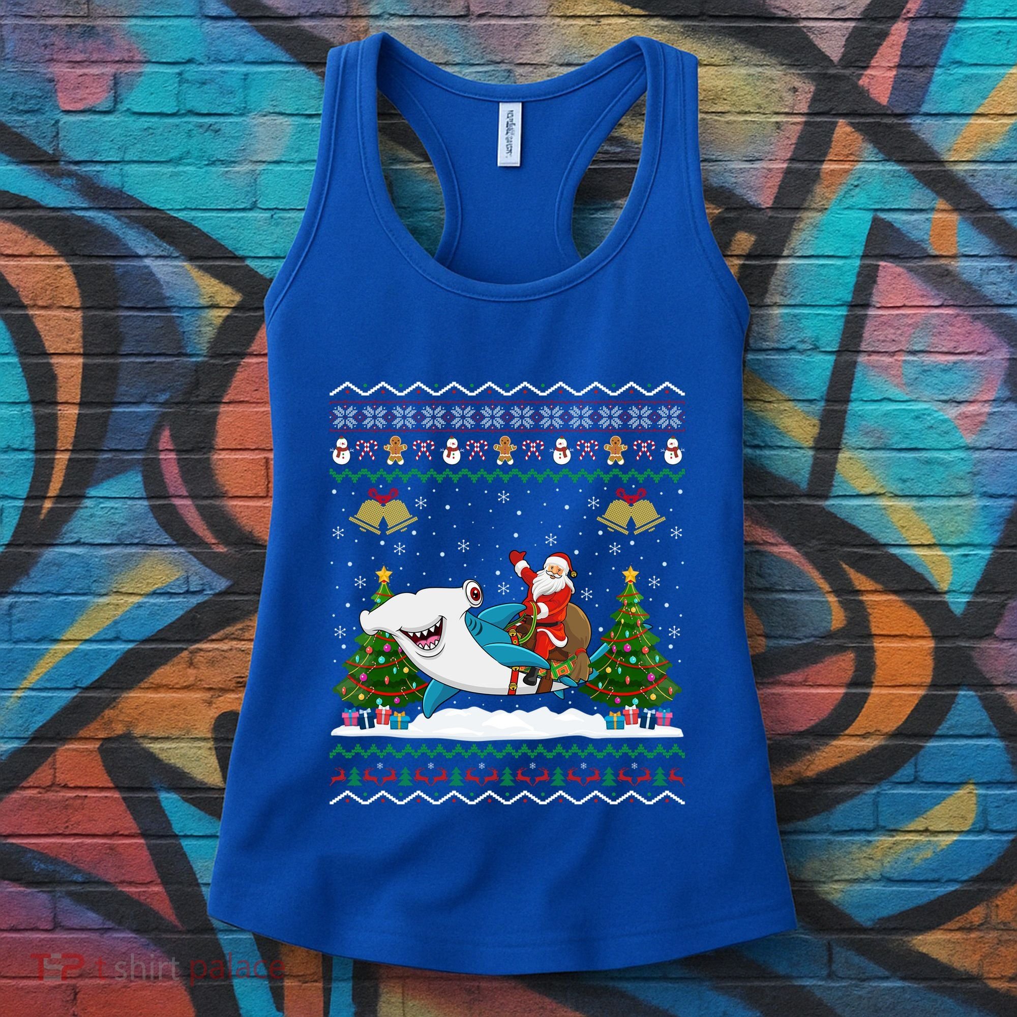 Ugly Hammerhead Shark Xmas Gift Santa Riding Shark Christmas Gift Women's Tank Top
