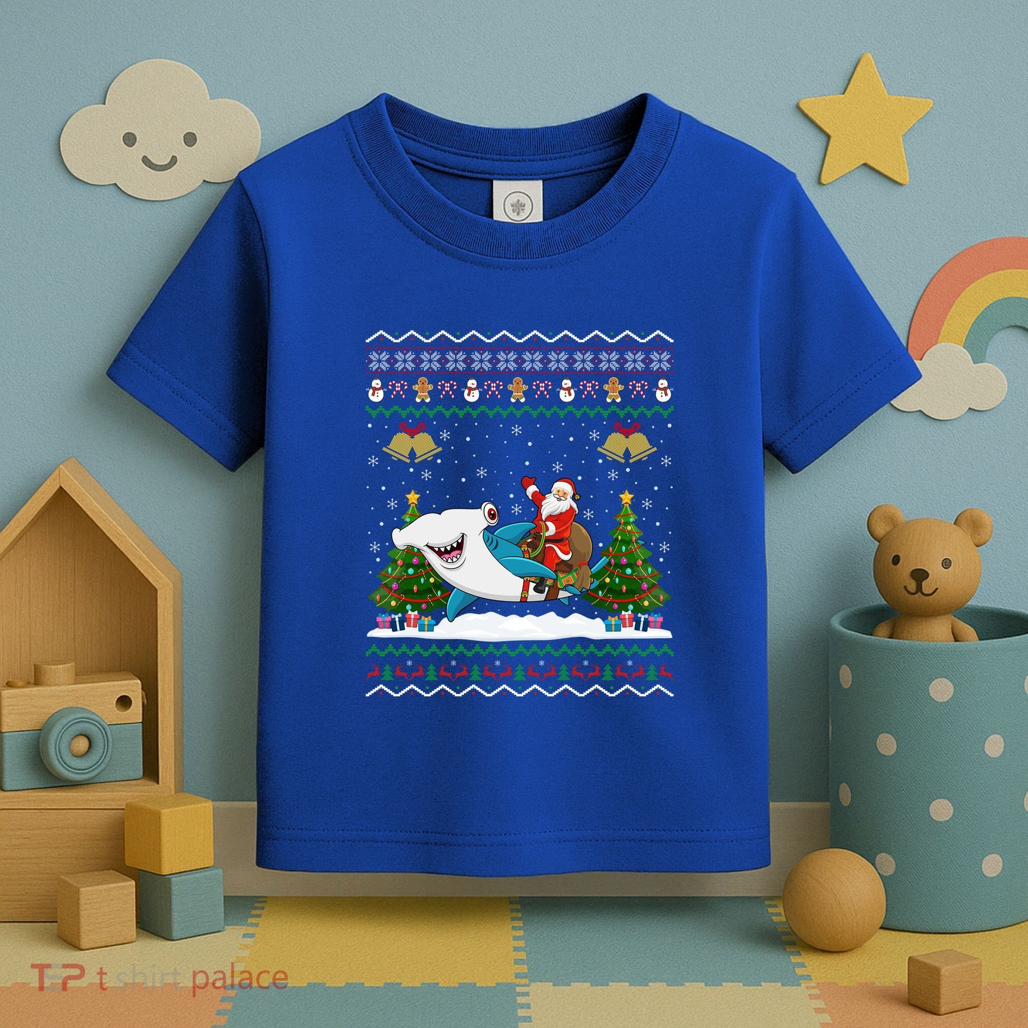 Ugly Hammerhead Shark Xmas Gift Santa Riding Shark Christmas Gift Toddler T-Shirt