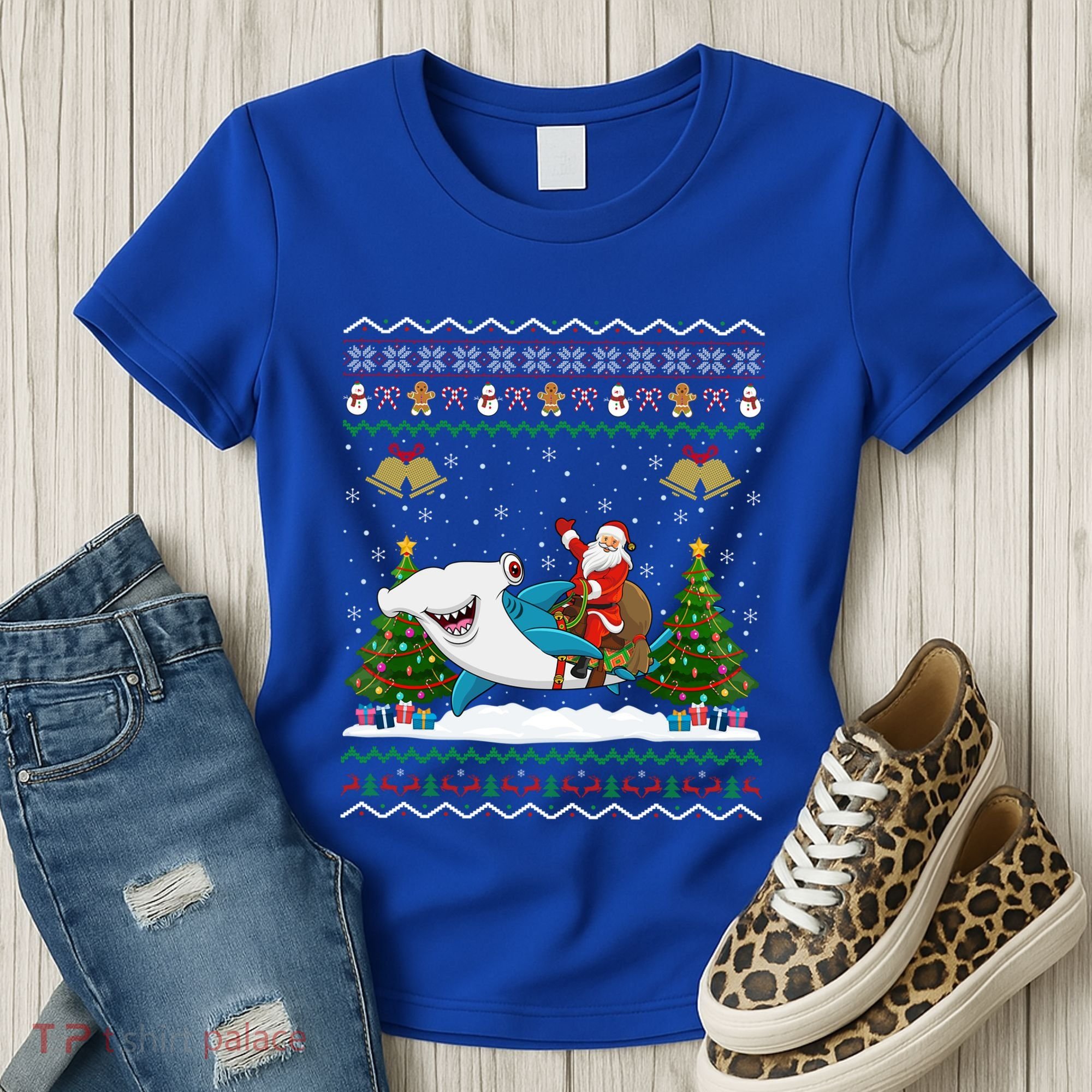 Ugly Hammerhead Shark Xmas Gift Santa Riding Shark Christmas Gift Women's T-Shirt