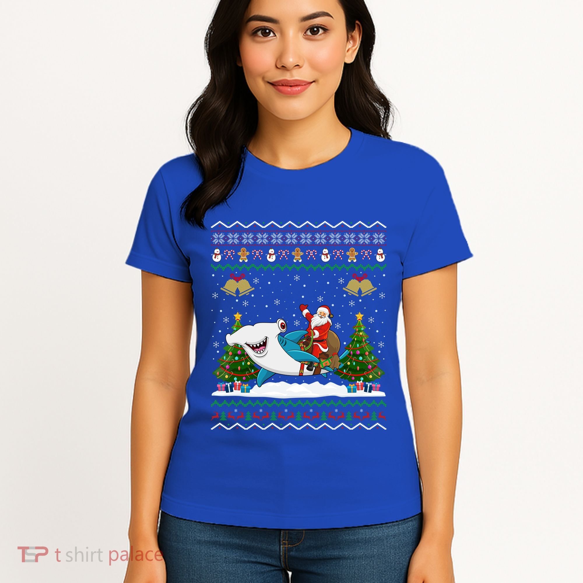 Ugly Hammerhead Shark Xmas Gift Santa Riding Shark Christmas Gift Women's T-Shirt
