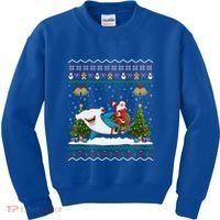 Ugly Hammerhead Shark Xmas Gift Santa Riding Shark Christmas Gift Kids Sweatshirt thumb 0