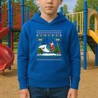Ugly Hammerhead Shark Xmas Gift Santa Riding Shark Christmas Gift Kids Hoodie thumb 2