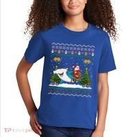 Ugly Hammerhead Shark Xmas Gift Santa Riding Shark Christmas Gift Kids T-Shirt thumb 2