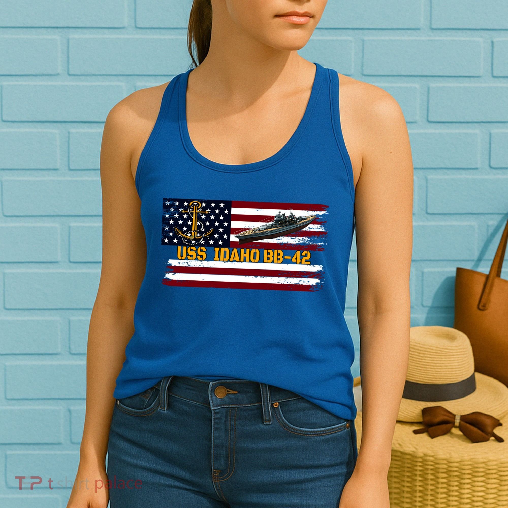 Uss Idaho Bbgift42 Ww2 Battleship Warship Veterans Day Father's Cool Gift Women's Tank Top