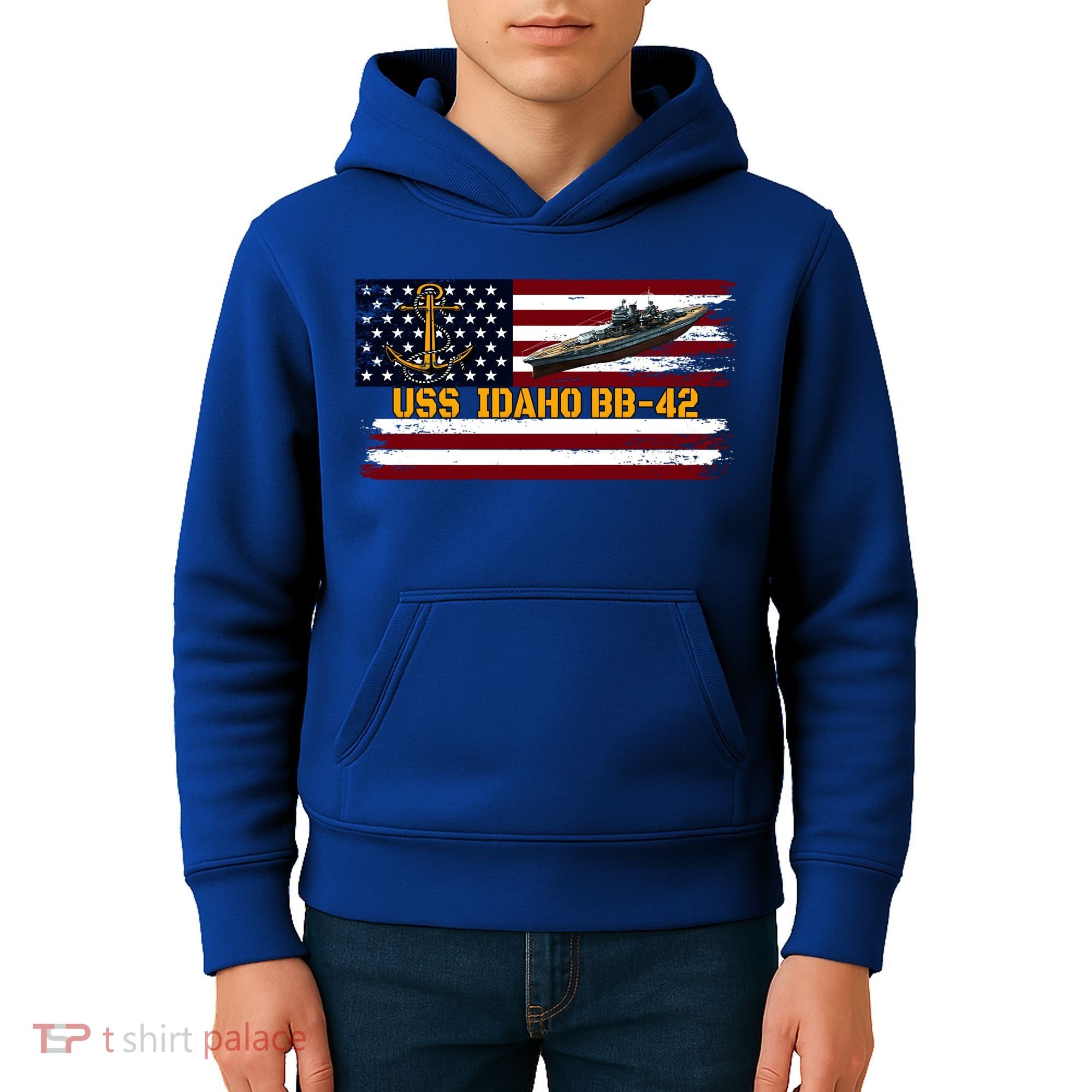 Uss Idaho Bbgift42 Ww2 Battleship Warship Veterans Day Father's Cool Gift Kids Hoodie