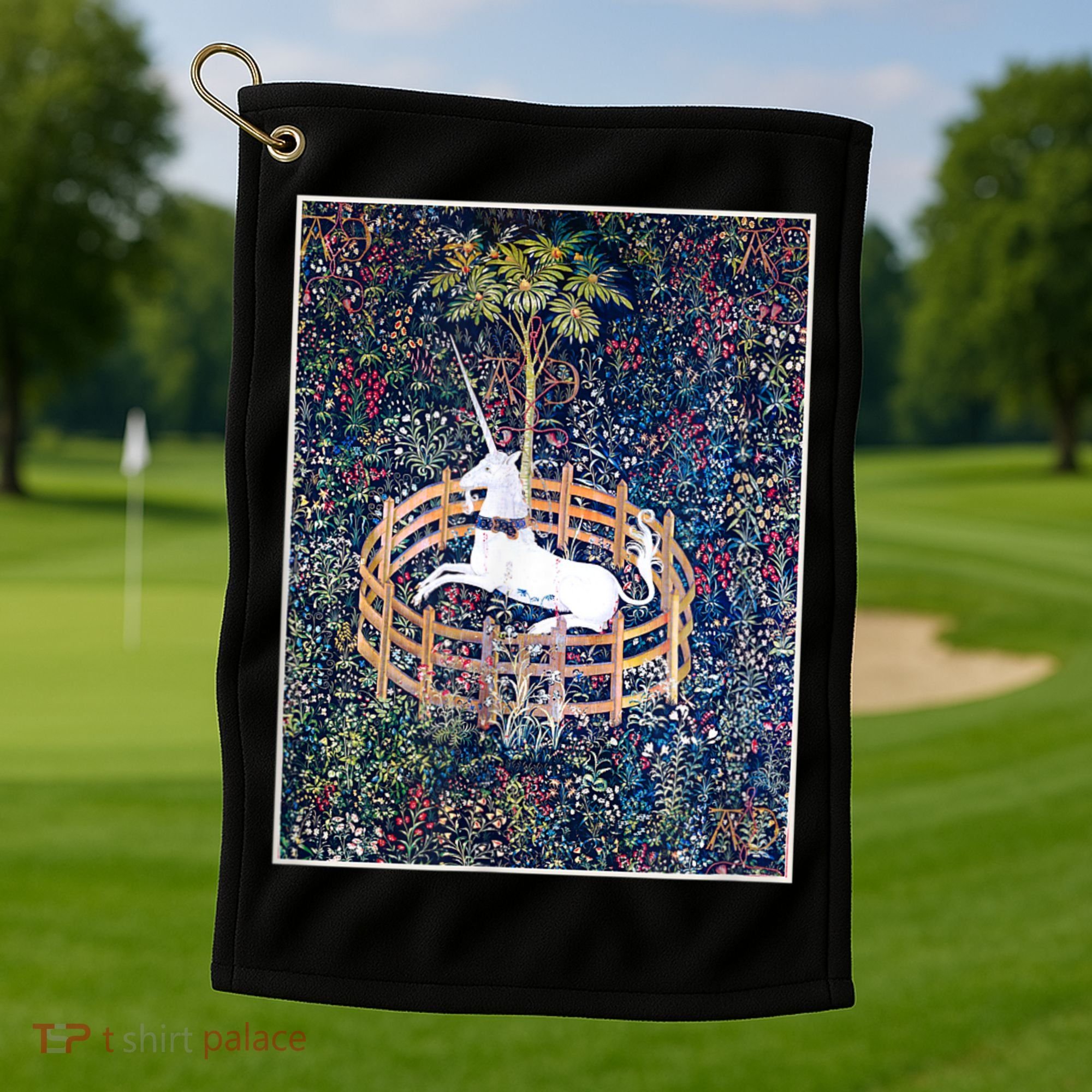 Unicorn In Captivity Medieval Renaissance Art Aesthetic Golf Towel