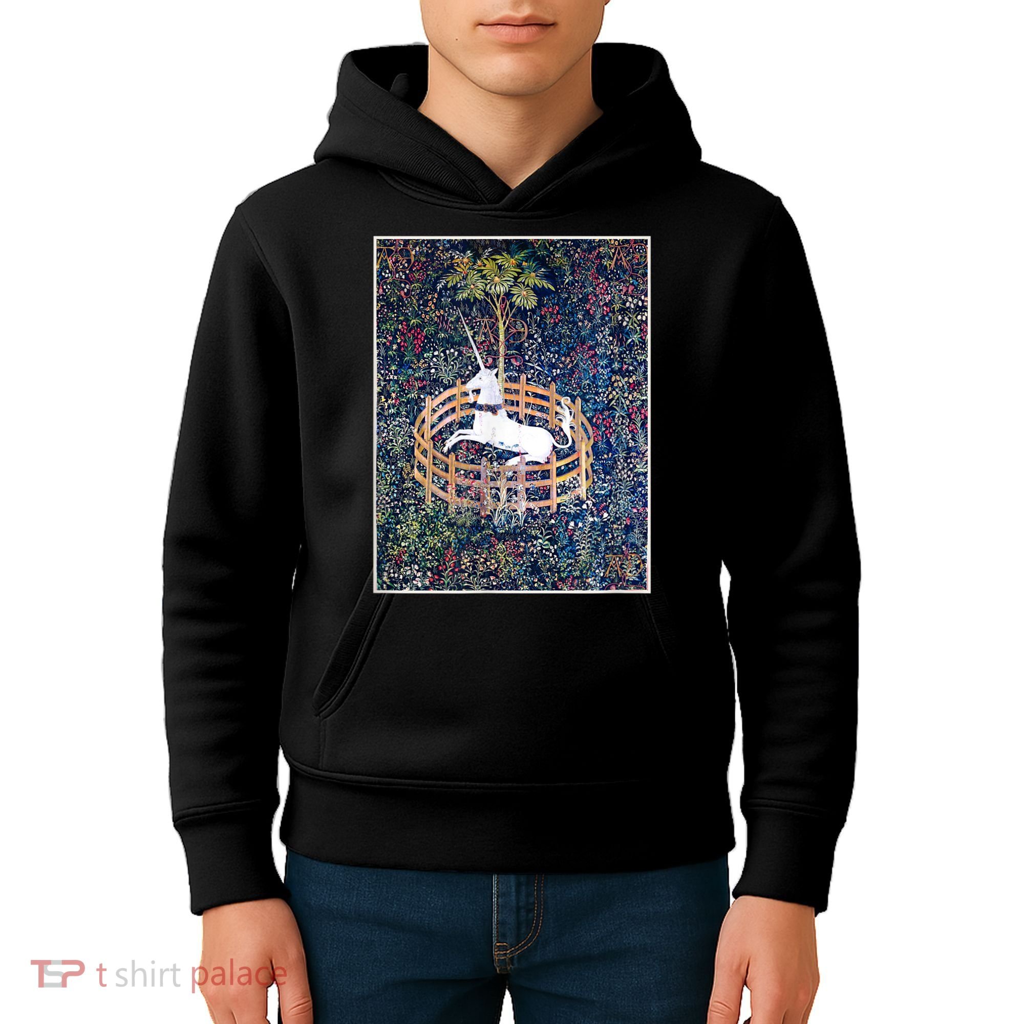 Unicorn In Captivity Medieval Renaissance Art Aesthetic Kids Hoodie