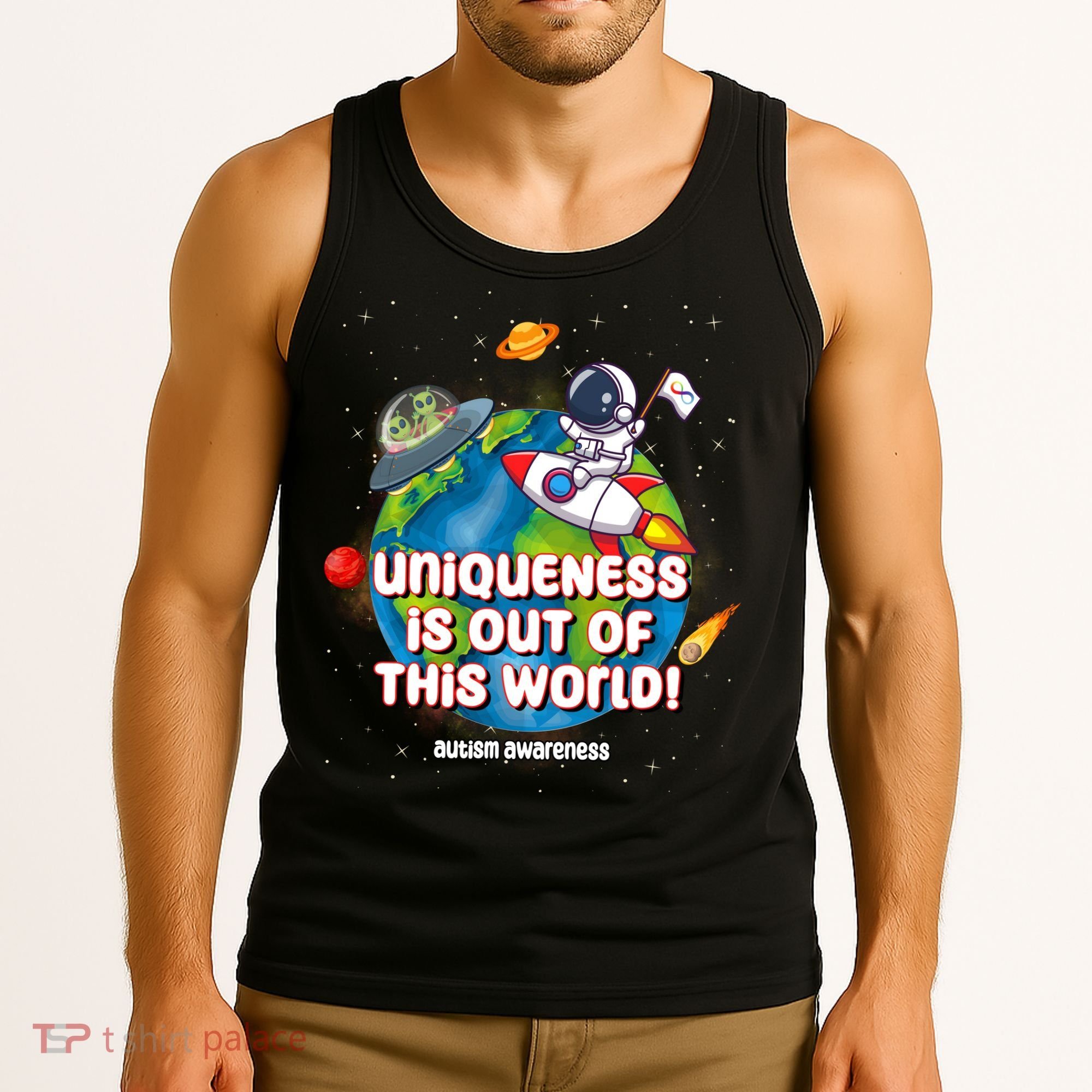 Uniqueness Is Out Of This World Autism Awareness Space Tank Top