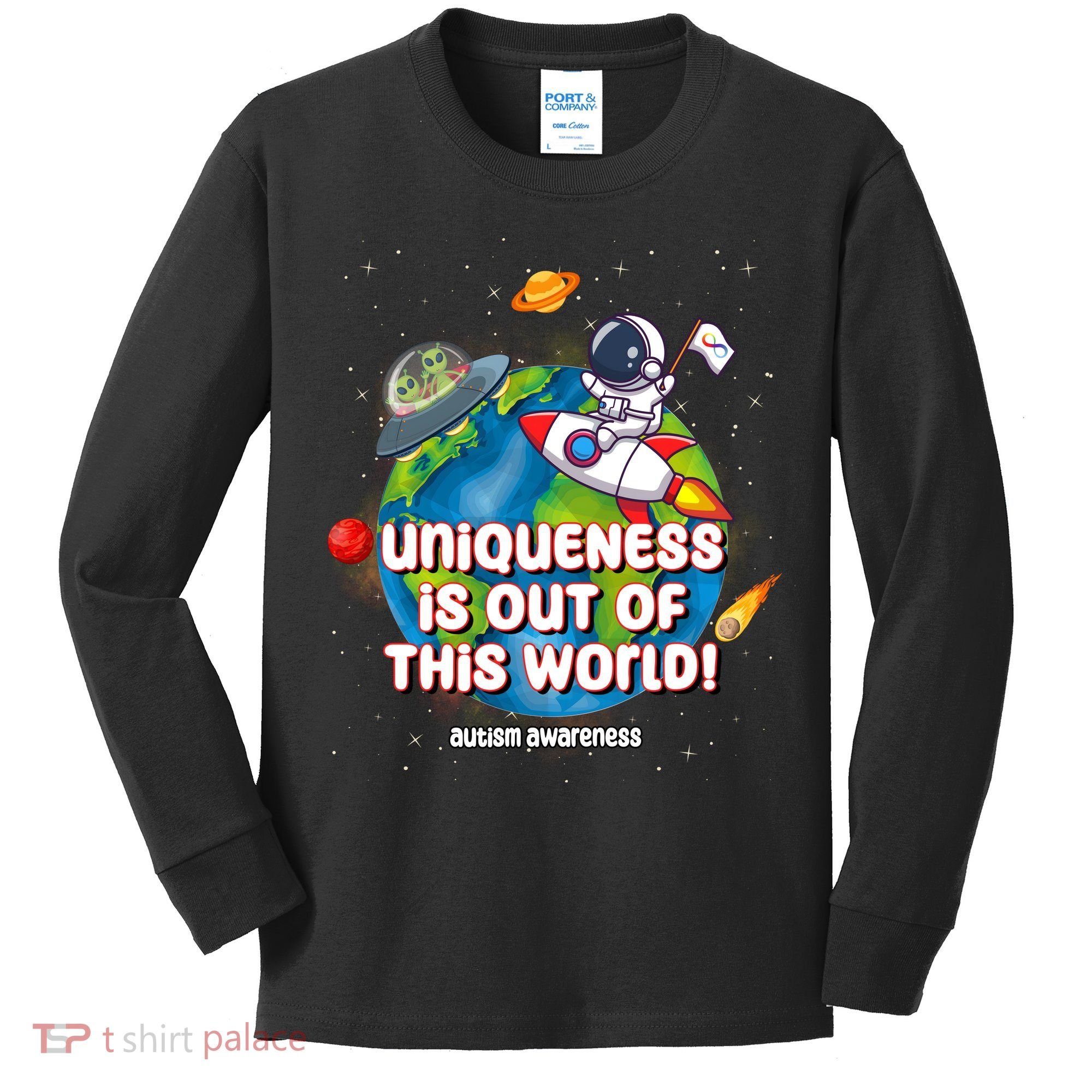 Uniqueness Is Out Of This World Autism Awareness Space Kids Long Sleeve Shirt