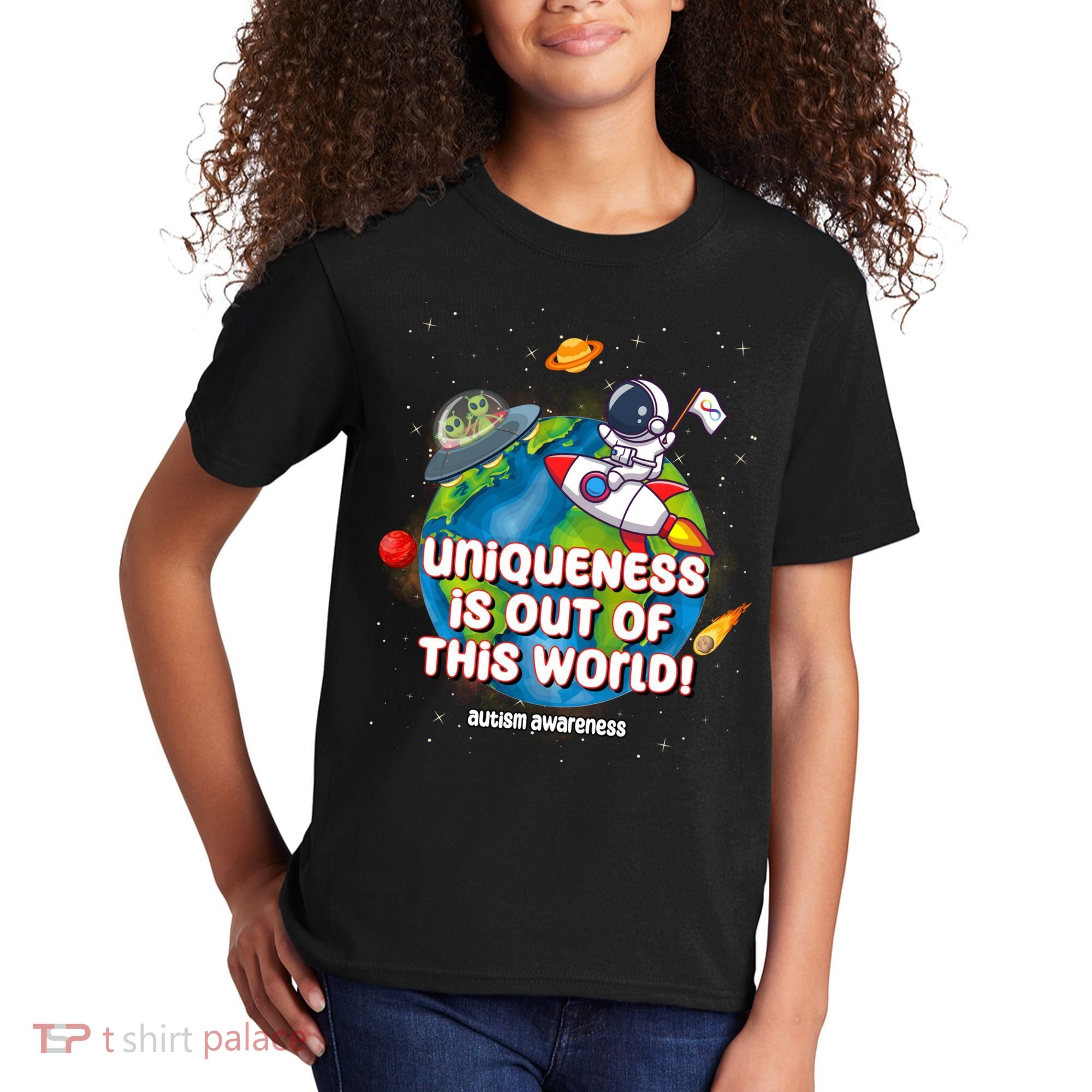 Uniqueness Is Out Of This World Autism Awareness Space Kids T-Shirt