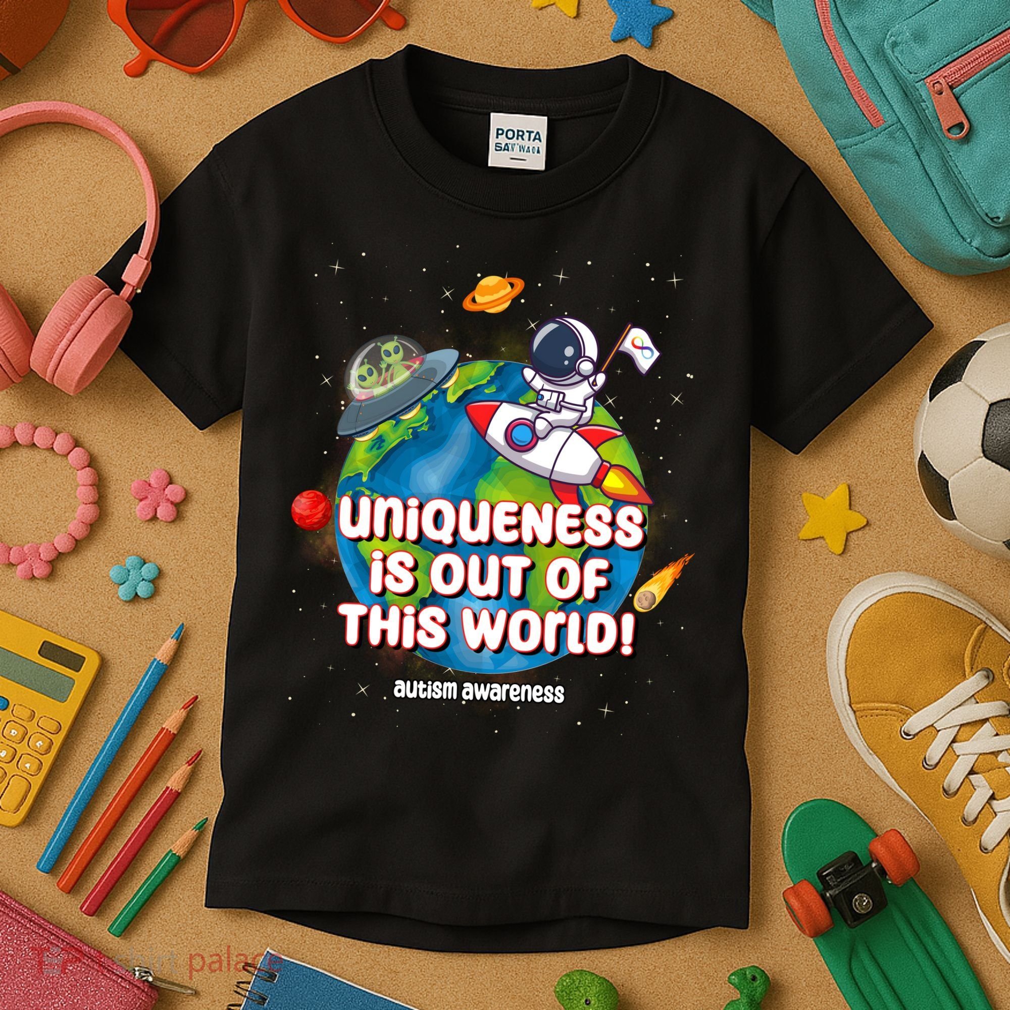 Uniqueness Is Out Of This World Autism Awareness Space Kids T-Shirt
