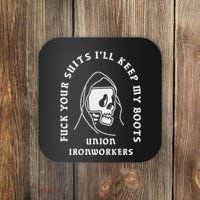 Union Ironworkers Reaper Skull Fuck Your Suits Coaster thumb 0