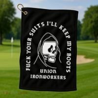 Union Ironworkers Reaper Skull Fuck Your Suits Golf Towel thumb 1