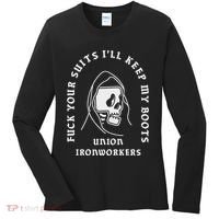 Union Ironworkers Reaper Skull Fuck Your Suits Women's Long Sleeve Shirt thumb 0