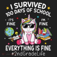 Unicorn I Survived 100 Days Of School Its Fine 2nd Grade Beanie thumb 2