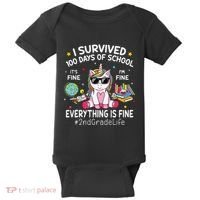 Unicorn I Survived 100 Days Of School Its Fine 2nd Grade Baby Bodysuit thumb 0