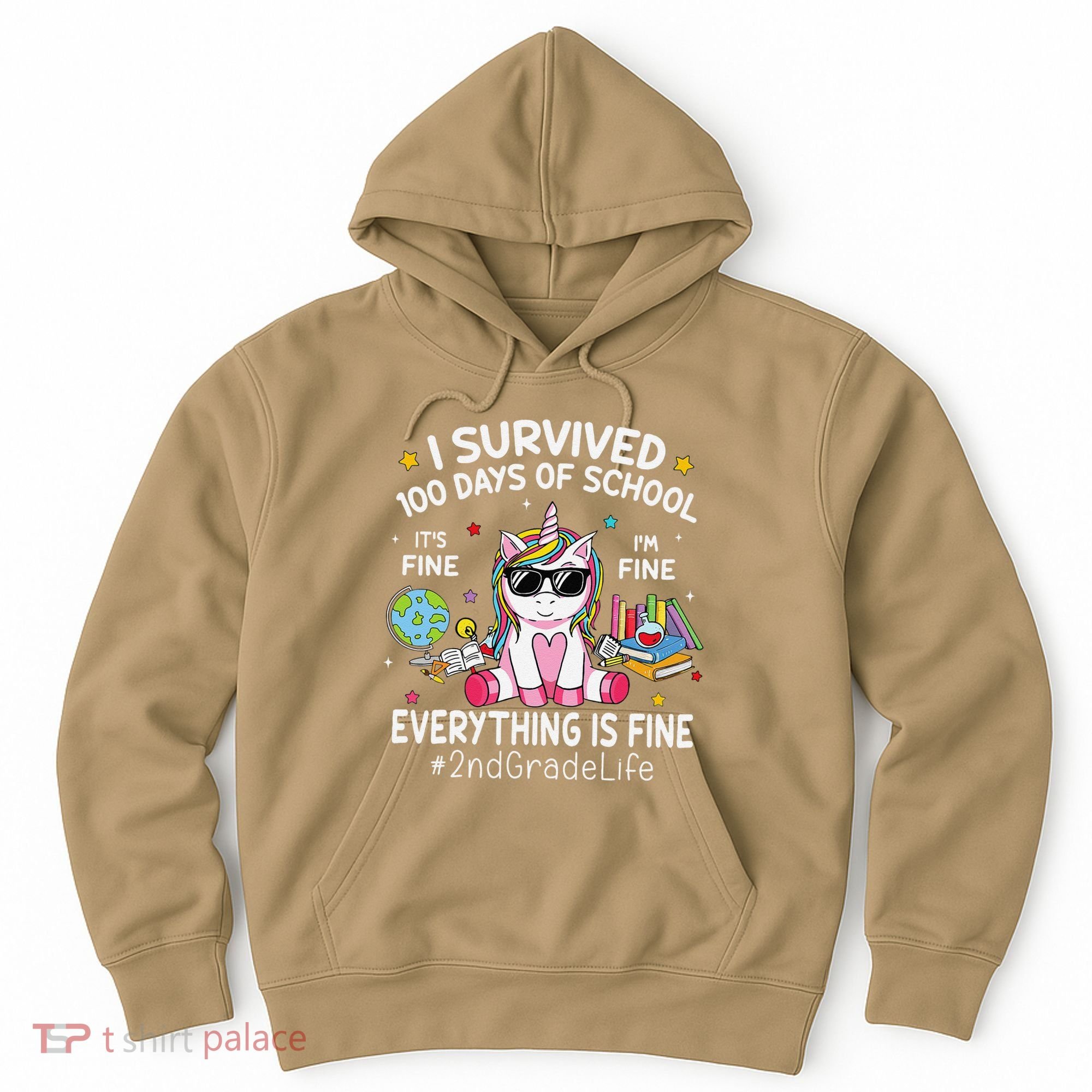 Unicorn I Survived 100 Days Of School Its Fine 2nd Grade Hoodie