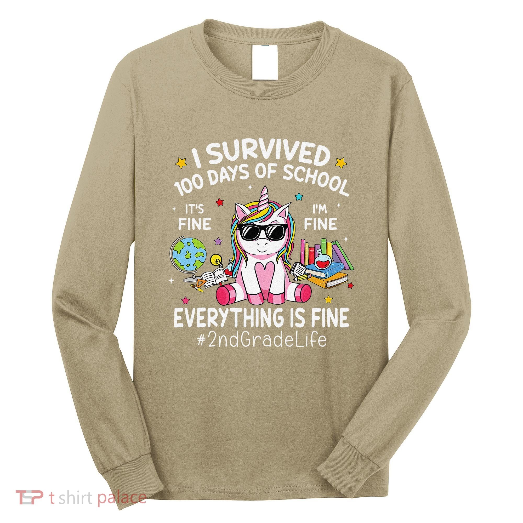 Unicorn I Survived 100 Days Of School Its Fine 2nd Grade Long Sleeve Shirt