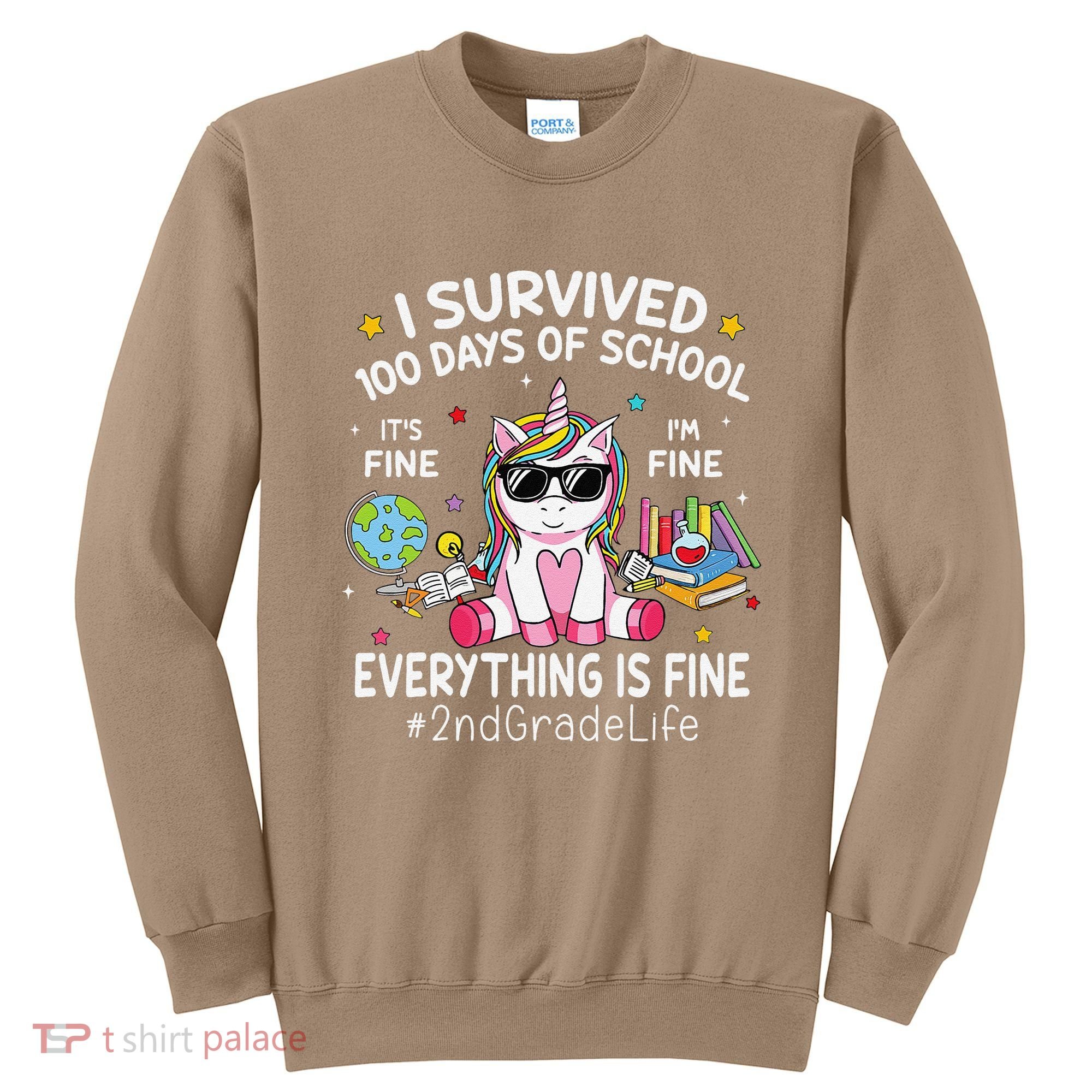 Unicorn I Survived 100 Days Of School Its Fine 2nd Grade Sweatshirt