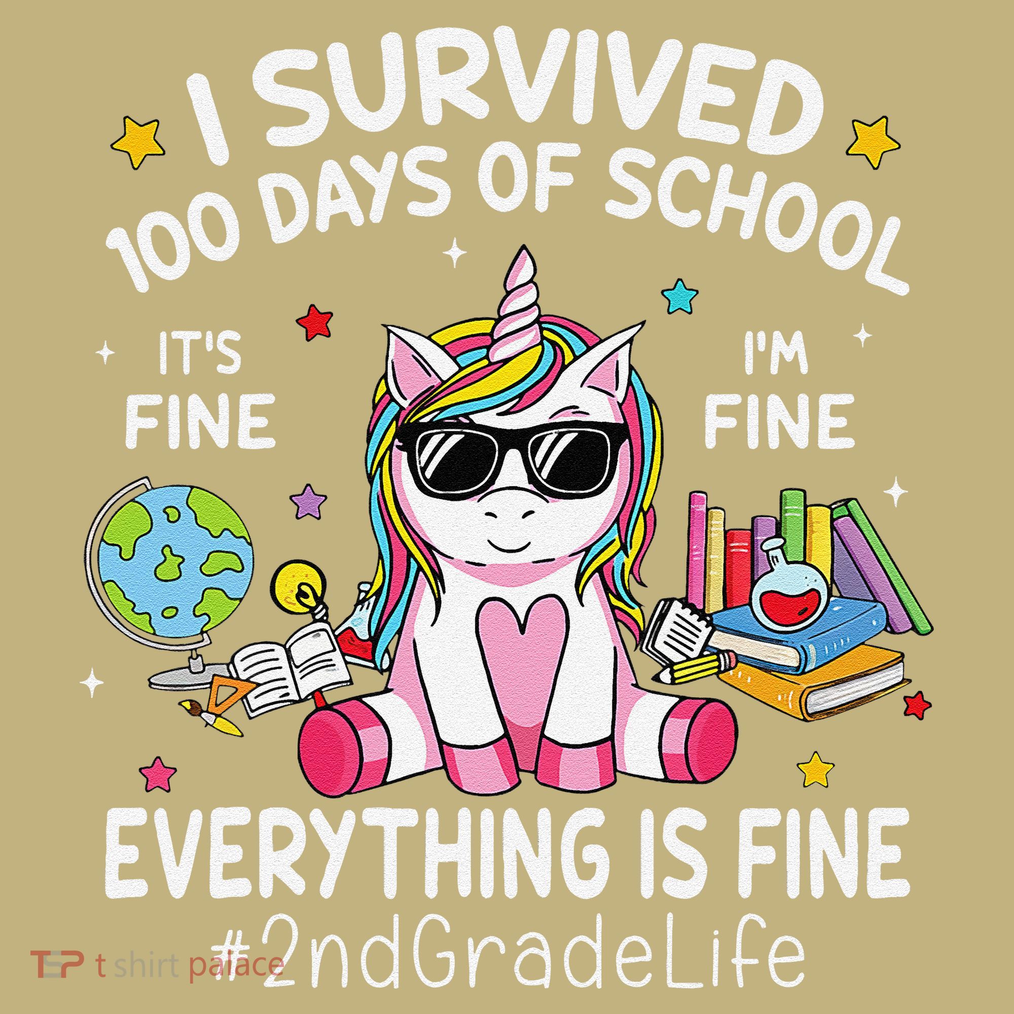 Unicorn I Survived 100 Days Of School Its Fine 2nd Grade Sweatshirt